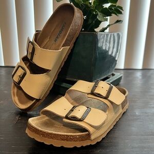 Sanosan Made in Spain 37 Leather Sandals - Cream Taupe Foot Comfort Cork